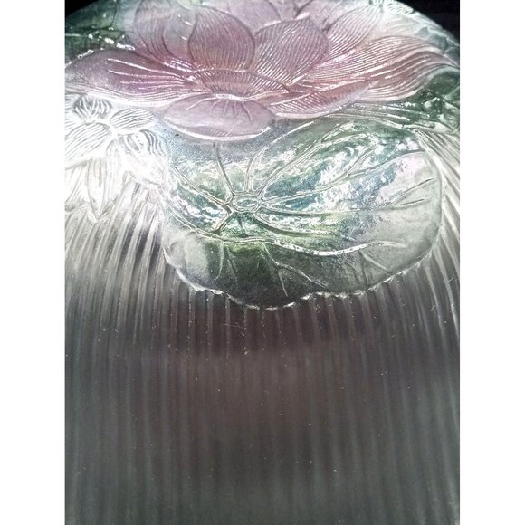 Kig Malaysia Pressed Glass Large Bowl Embossed Pink Flower Salad Fruit Vintage - Picture 13 of 15